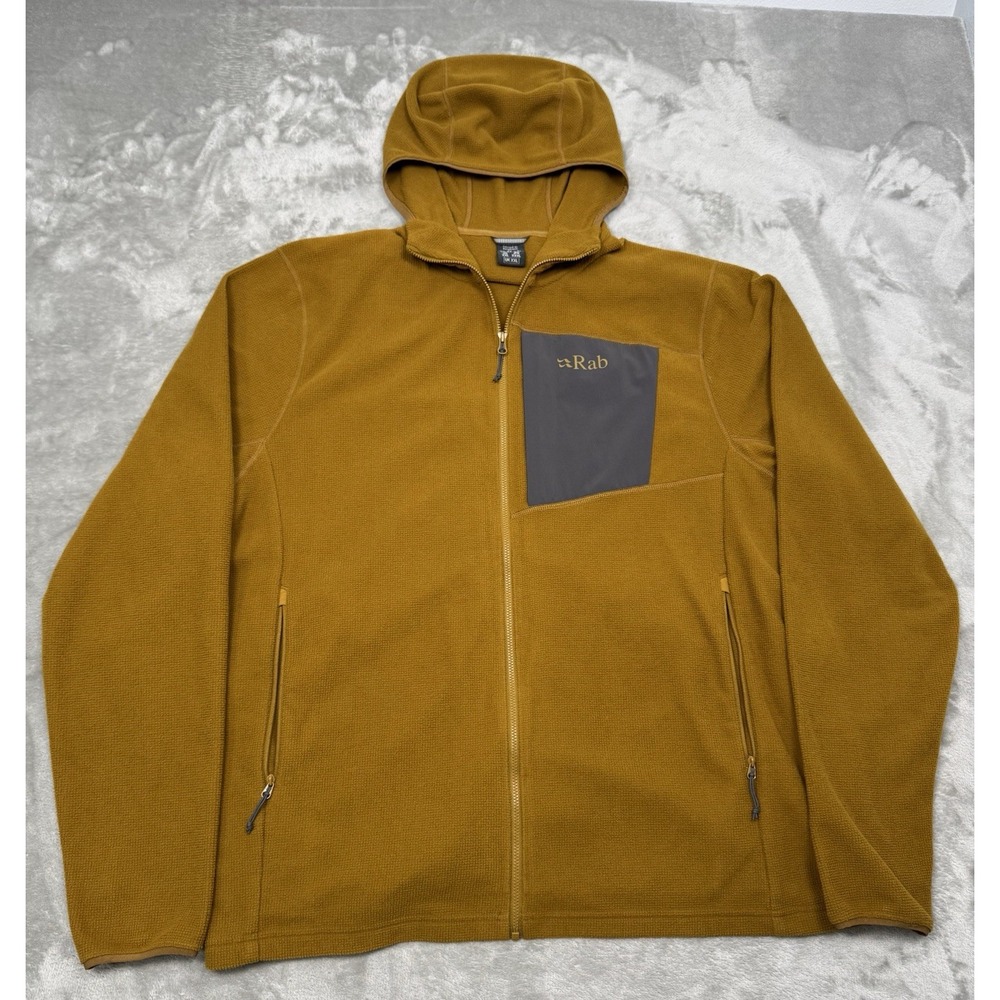 Rab Tecton Fleece Hoody Mens 2XL Yellow Zip Hoodie Jacket Grid Fleece Thermal